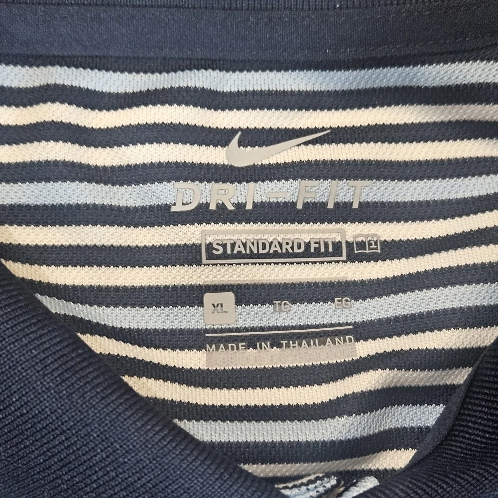 Nike Mens Polo Dri-Fit XL Blue White Striped Golf Ready Preppy Loungewear‎ Shirt